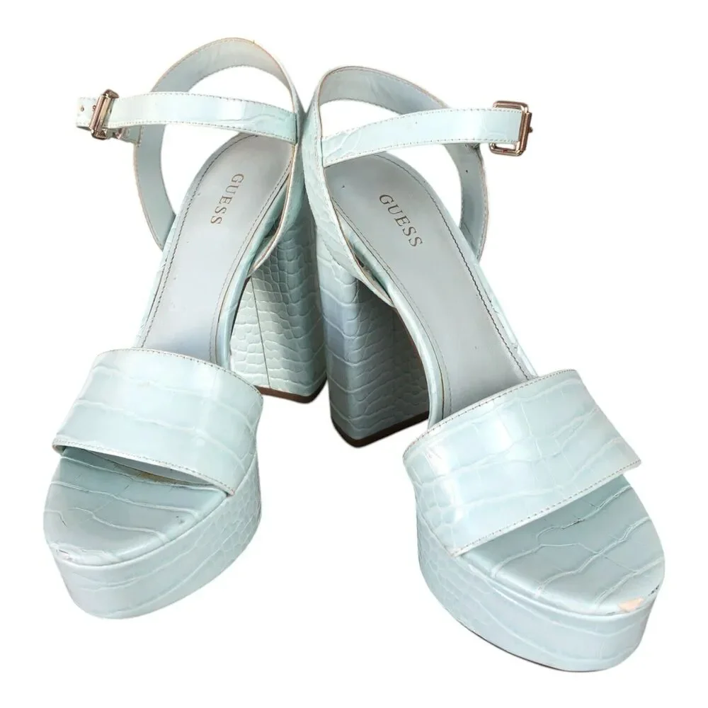 GUESS Powder Blue Y2K 80's 90's Retro Platform Chunky Heels Sz 9‎